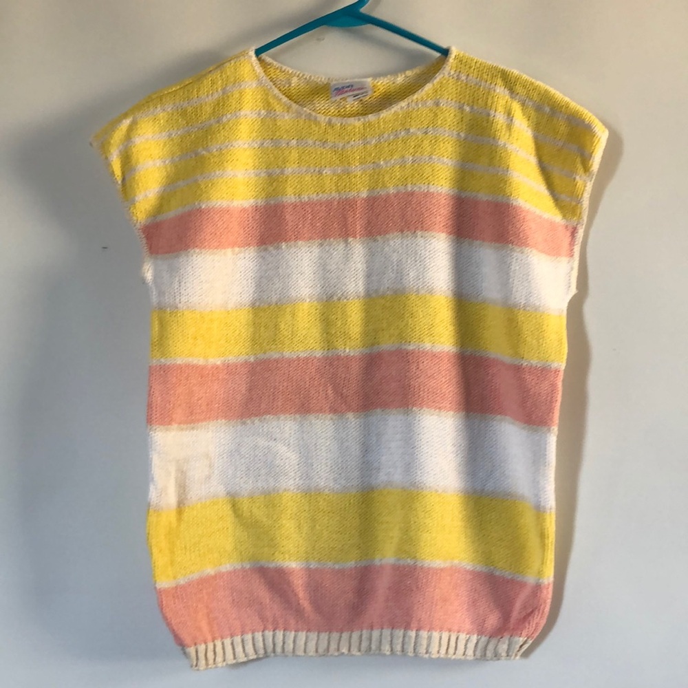 Striped Yellow, Pink, and White Knit Top